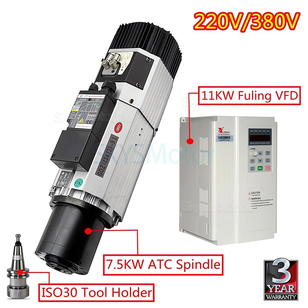 9 kW Luftgek&uuml;hlter ATC Spindelmotor (Werkzeugwechselspindel) + 11 kW Frequenzumrichter (GDZ143x133-9L + DZB312B011)